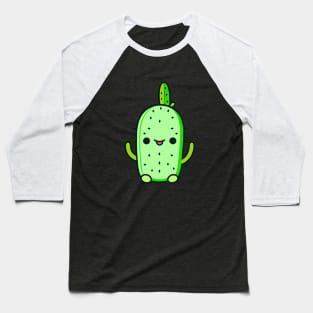 Cute Smiling Green Cactus Cartoon Baseball T-Shirt